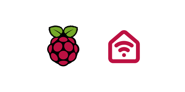 Ilustração de uma framboesa, a logo do Raspberry PI, ao lado do ícone de uma casa
